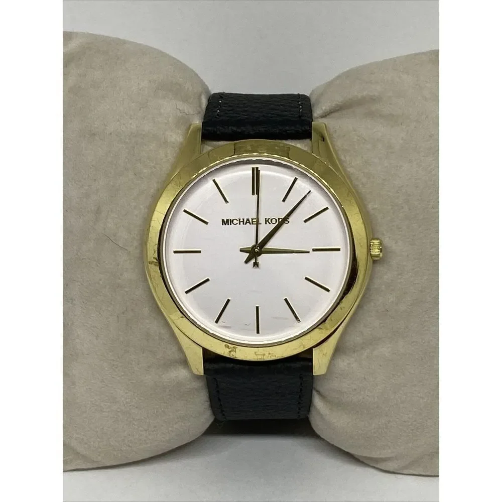 Michael Kors Slim Runway MK-4295 Women's Black Leather Analog Dial Watch VK434